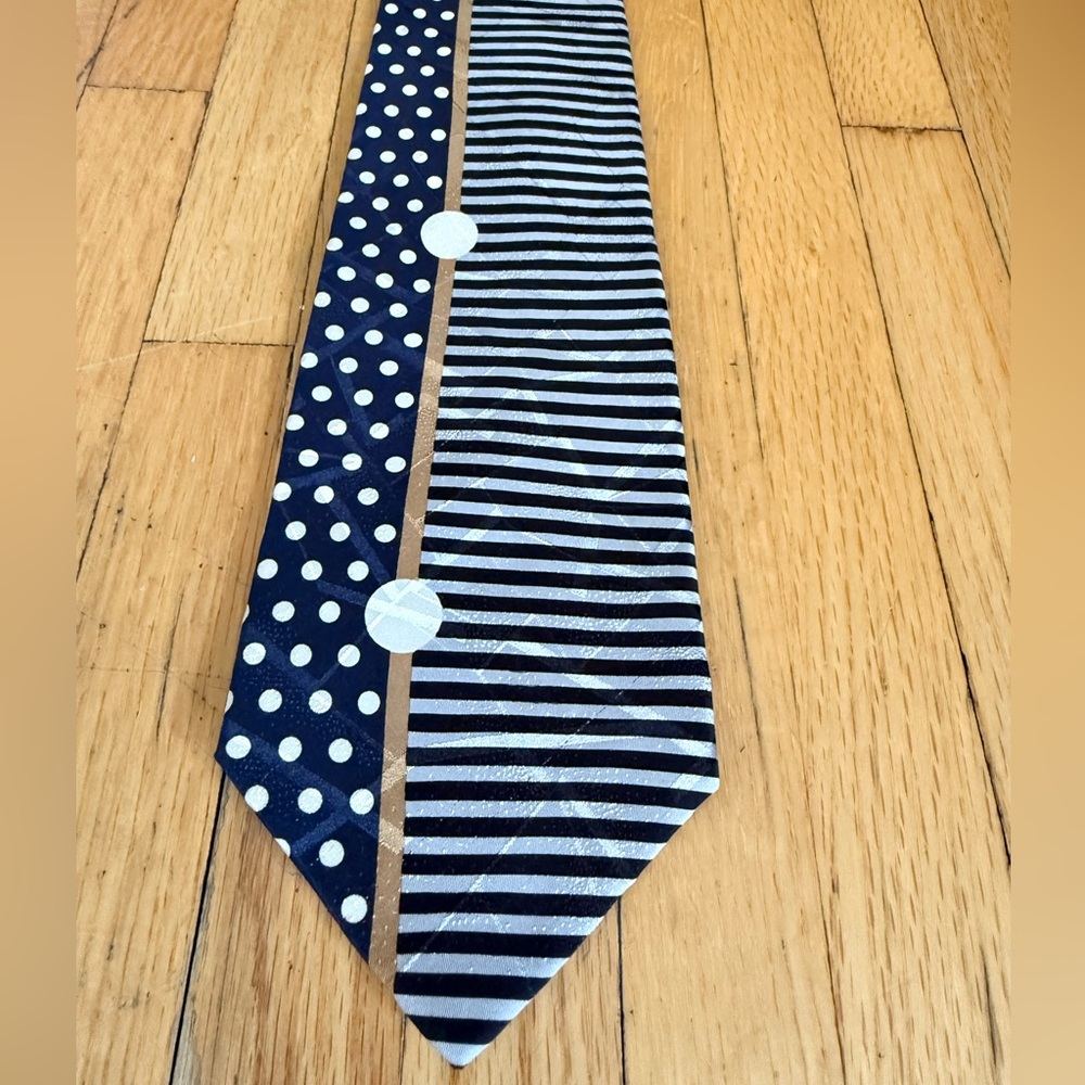Cerruti Club Tie Navy Polka Dot Stripe Silk Statement Mens Necktie